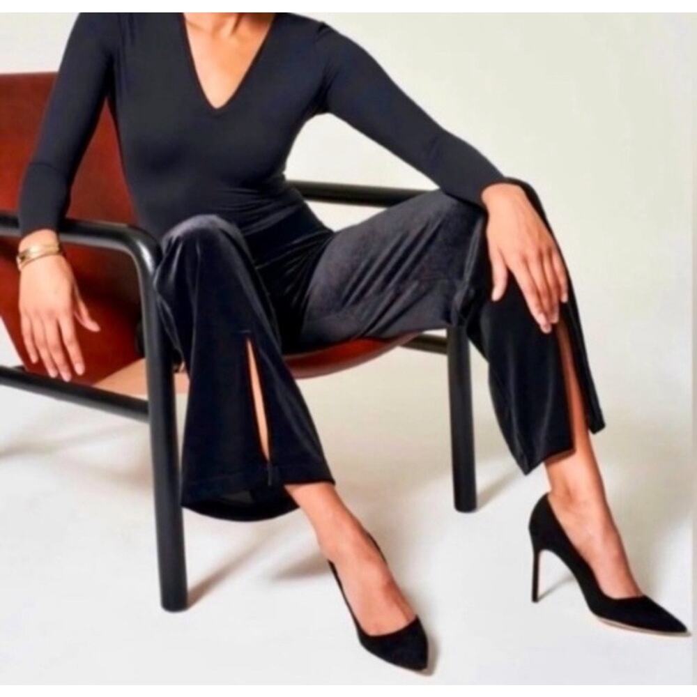 Spanx Wide Leg Slit Front Velvet High Rise Pull On Pants Large